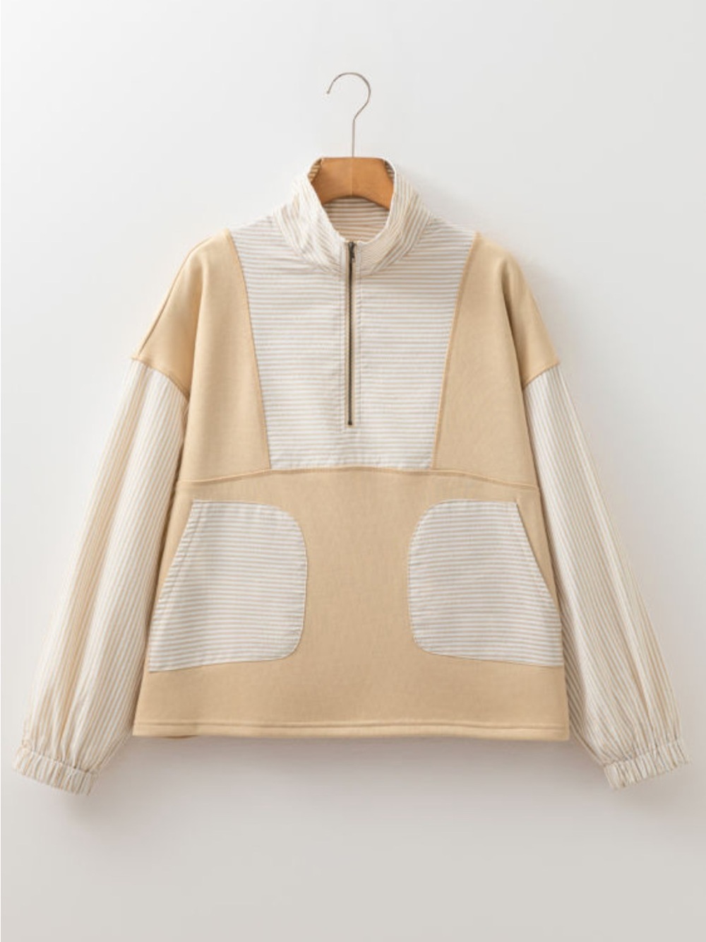 Women’s Beige Contrast Half-Zip Sweater